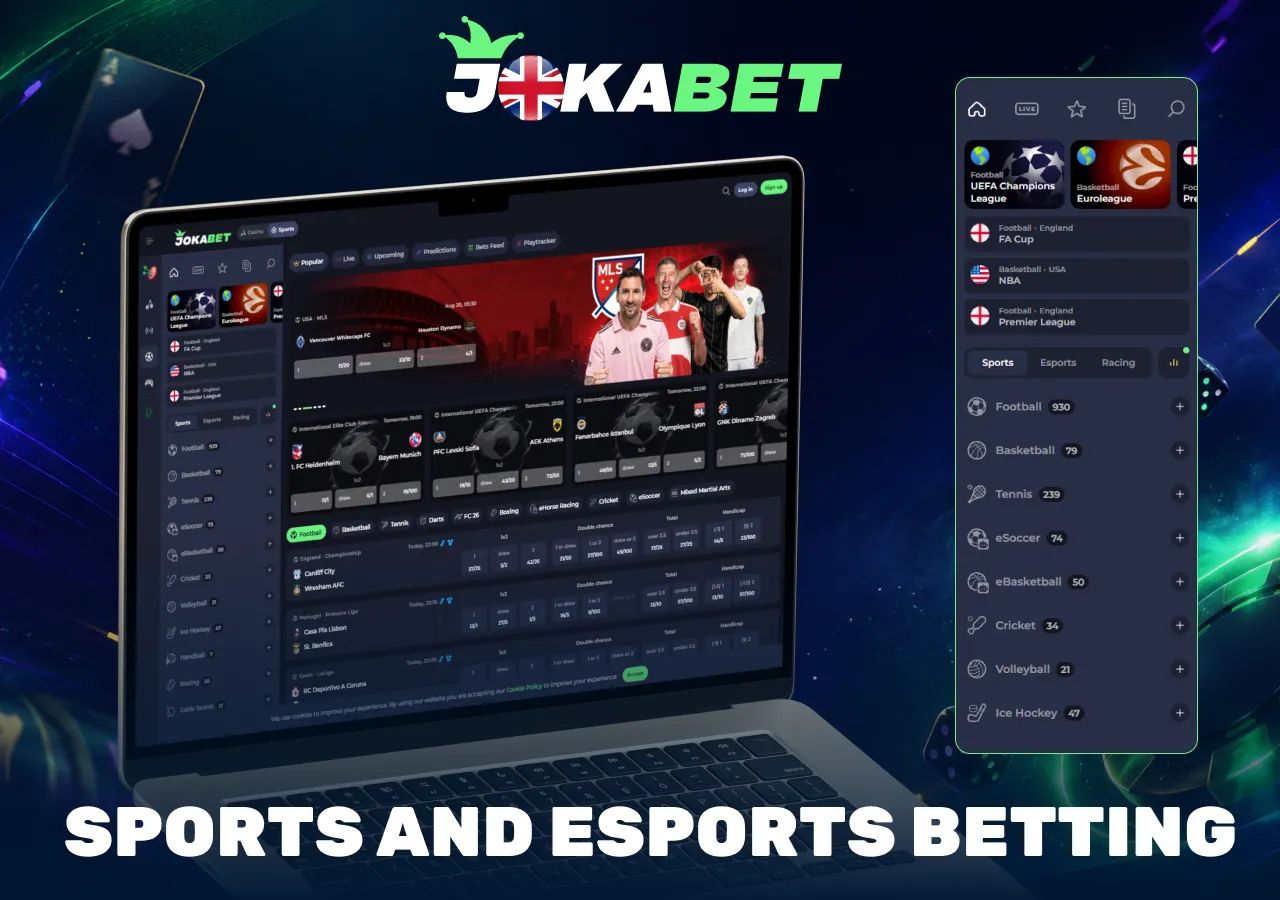 sports and esports betting interface with football, basketball, tennis and other betting markets.